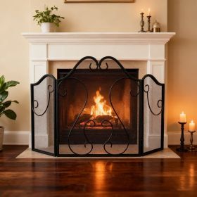 3 Panel Fireplace Screen Foldable Spark Guard Cover with Decorative Scroll 3 Panel Fireplace Screen Foldable Spark Guard Cover with Decorative Scroll