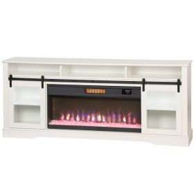 Fireplace TV Stand for TVs Up to 80 Inch, TV Console with Electric Fireplace, Open Storage and Side Cabinets, White Fireplace TV Stand for TVs Up to 80 Inch, TV Console with Electric Fireplace, Open Storage and Side Cabinets, White